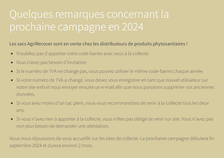 Quelques remarques concernant la prochaine campagne en 2024 (AgriRecover)